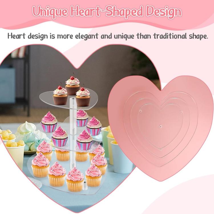 Acrylic Three-Tier Heart-Shaped Wedding Birthday Cupcake Stand, YX153