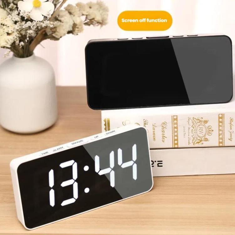 LED Mirror Digital Clock with Type-C Charging Port & 18650 Battery Compartment (Battery Not Included), White Shell White Light, Black Shell White Light, Black Shell Blue Light, White Shell Blue Light