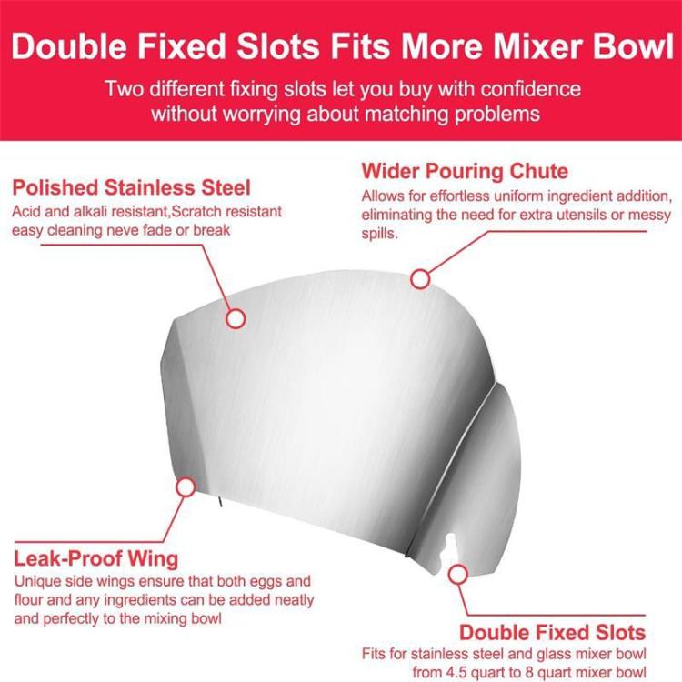 For KitchenAid Stand Mixer Stainless Steel Pouring Shield Food Chute Cover Attachment, Stainless Steel Pouring Shield