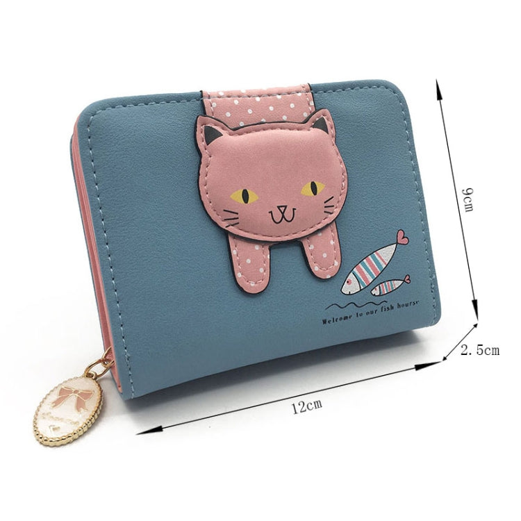 Women Cute Cat Wallet Small Zipper Wallet PU Leather Coin Purse Card Holder, Cat Black, Cat Blue, Cat Green, Cat Pink, Cat Rose Red