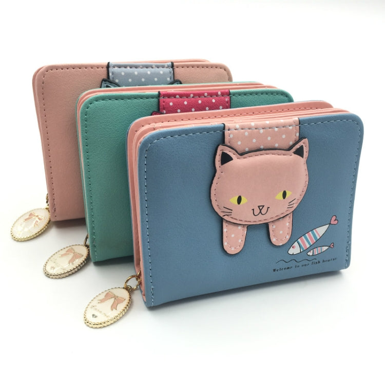 Women Cute Cat Wallet Small Zipper Wallet PU Leather Coin Purse Card Holder, Cat Black, Cat Blue, Cat Green, Cat Pink, Cat Rose Red