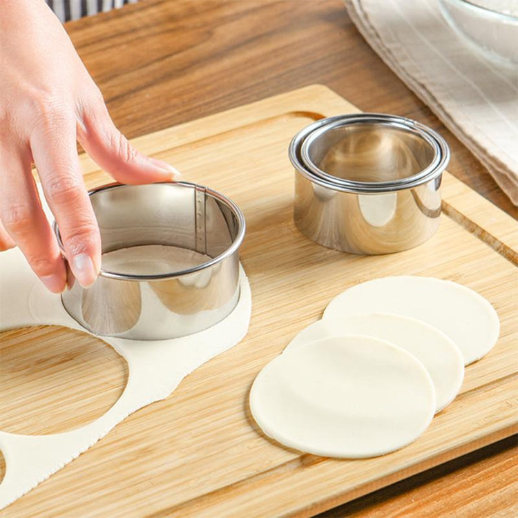 3pcs/set Stainless Steel Round Dumplings Wrappers Molds Set Cutter Maker Tools, Circular, Sawtooth