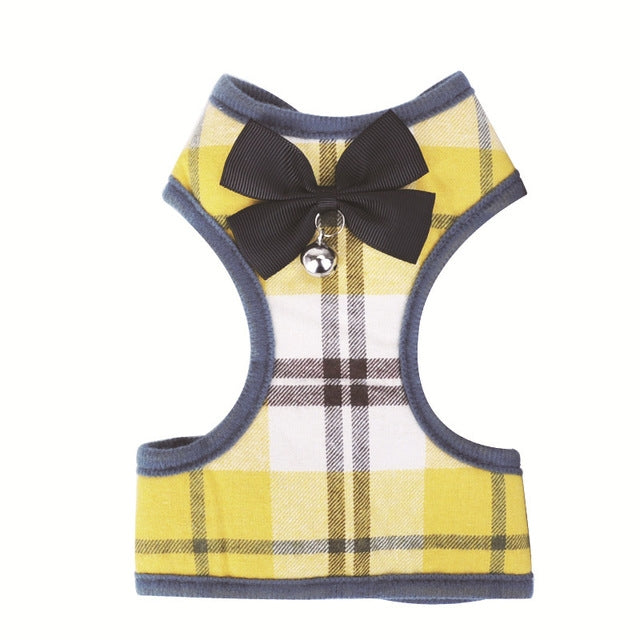 Adjustable Bow Plaid Vest Lead Pull Rope Leash for Cat Dog Pet, Red, Blue, Gray, Pink, Yellow