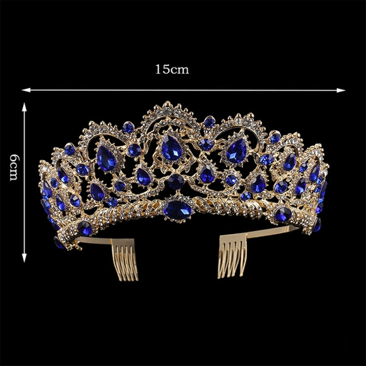 Crystal Tiaras Vintage Gold Rhinestone Pageant Crowns With Comb Baroque Wedding Hair Accessories, Gold Blue, Gold Green, Gold Red, Silver Green, Silver Red, Silver Blue