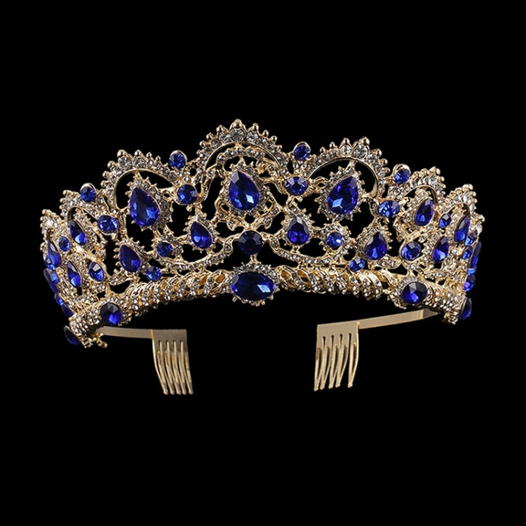 Crystal Tiaras Vintage Gold Rhinestone Pageant Crowns With Comb Baroque Wedding Hair Accessories, Gold Blue, Gold Green, Gold Red, Silver Green, Silver Red, Silver Blue