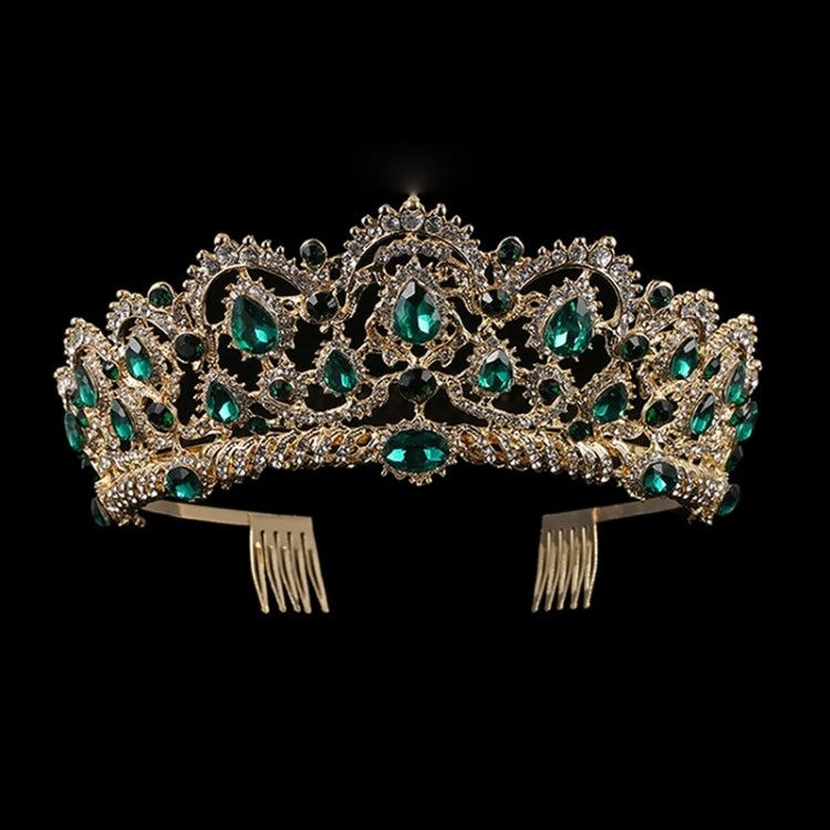Crystal Tiaras Vintage Gold Rhinestone Pageant Crowns With Comb Baroque Wedding Hair Accessories, Gold Blue, Gold Green, Gold Red, Silver Green, Silver Red, Silver Blue