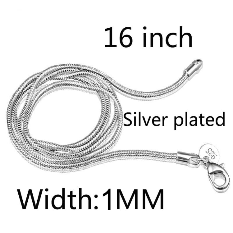 Silver-plated Snake Bone Chain Necklace Female Thin Necklace, 1mm 16 inch, 1mm 18 inch, 1mm 22 inch, 1mm 24 inch, 1mm 26 inch, 1mm 28 inch