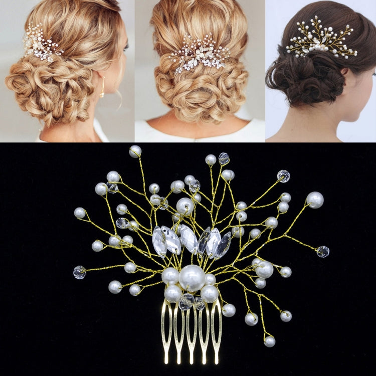 Pearl Women Hair Combs Wedding Hair Accessories Hair Pin Rhinestone Tiara Bridal Clip Crystal Crown Bride Hair Jewelry, Silver, Gold