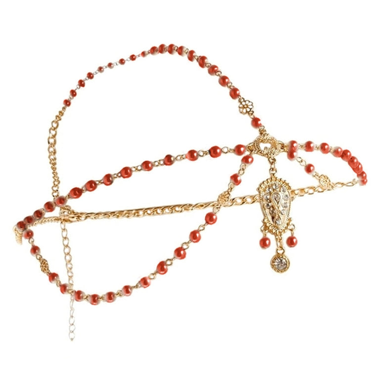 Hair Decoration Hair Band Head Dress Headbands Fashion Indian Boho Beaded Head Piece Women Head Chain Hair Jewelry, white, red