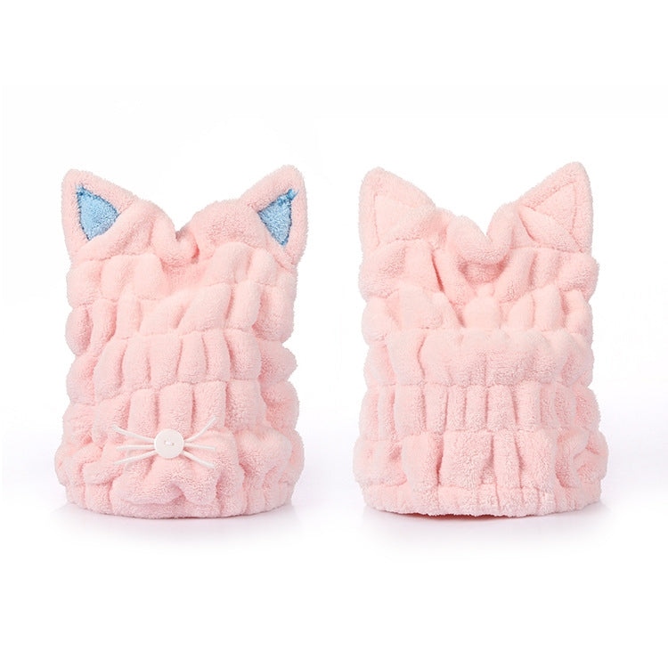 Coral Fleece Soft Absorbent Cat Ear Dry Hair Cap Thickened Adult Shower Cap
