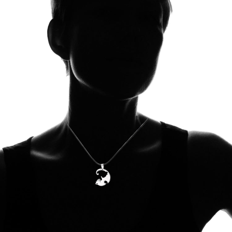 Couples Jewelry Necklaces Titanium Steel Animal Cat Pendants Necklace, White and Black Cat with Metal Chain, White and Black Cat with Leather Cord