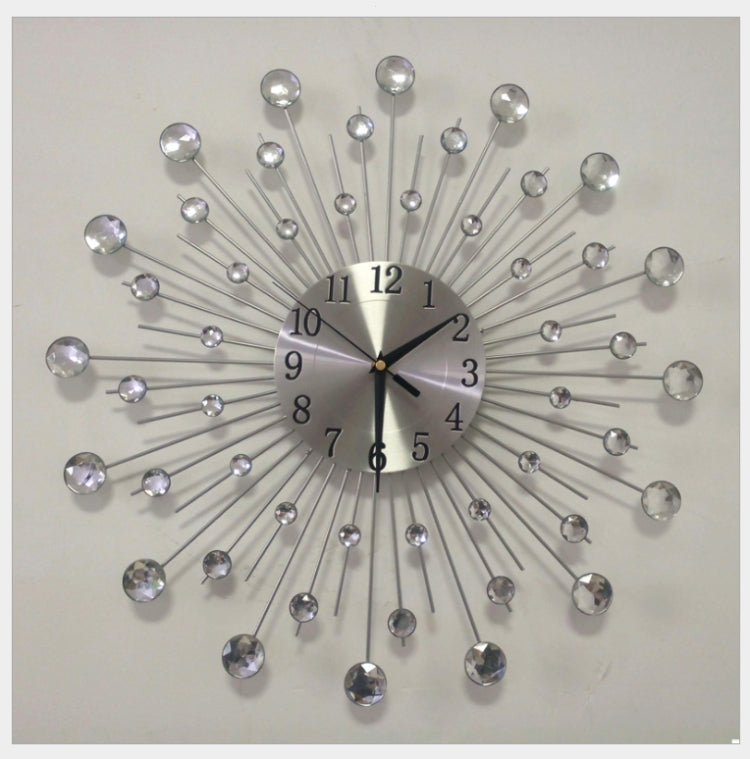 Creative Wall Clock Crystal Silver Wrought Iron Wall Clock Personality Art Decoration Living Room Bedroom Clock, Iron Wall Clock