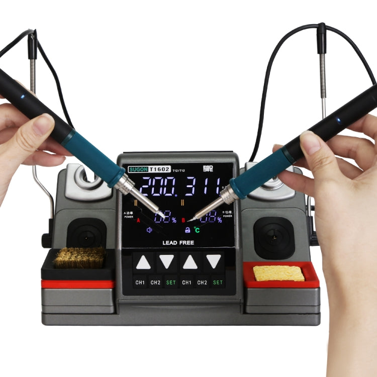 SUGON T1602 220V Dual Station Electric Soldering Station with Double Handle, EU Plug, T1602, EU Plug