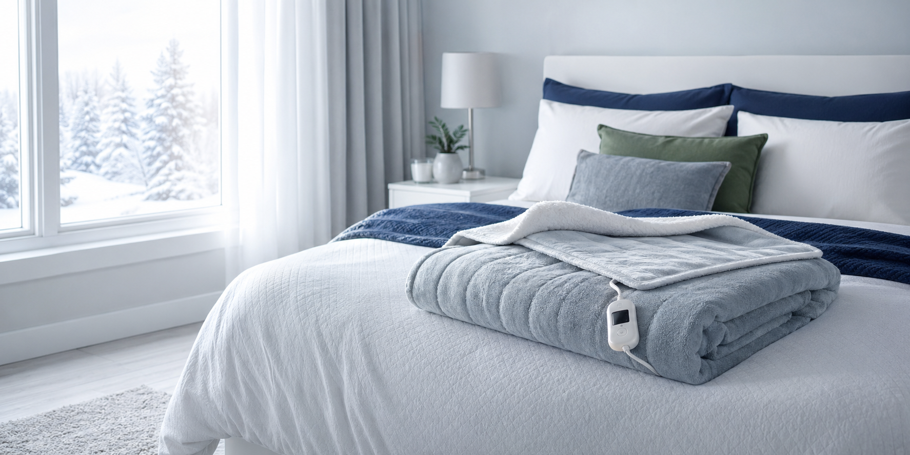 Electric blanket on a winter bed